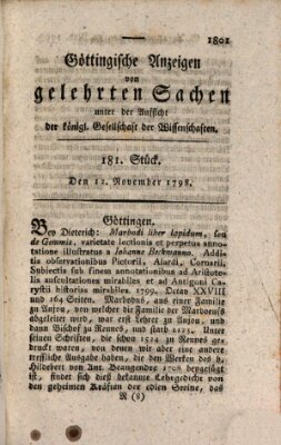 Göttingische Anzeigen von gelehrten Sachen (Göttingische Zeitungen von gelehrten Sachen) Montag 12. November 1798