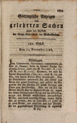 Göttingische Anzeigen von gelehrten Sachen (Göttingische Zeitungen von gelehrten Sachen) Donnerstag 15. November 1798