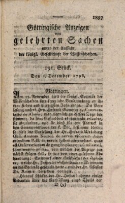 Göttingische Anzeigen von gelehrten Sachen (Göttingische Zeitungen von gelehrten Sachen) Samstag 1. Dezember 1798