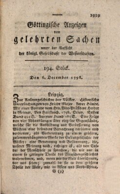 Göttingische Anzeigen von gelehrten Sachen (Göttingische Zeitungen von gelehrten Sachen) Donnerstag 6. Dezember 1798