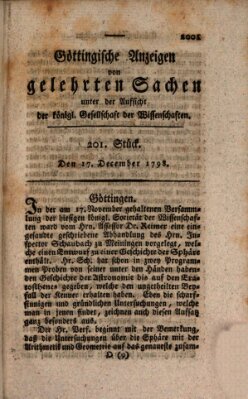 Göttingische Anzeigen von gelehrten Sachen (Göttingische Zeitungen von gelehrten Sachen) Montag 17. Dezember 1798