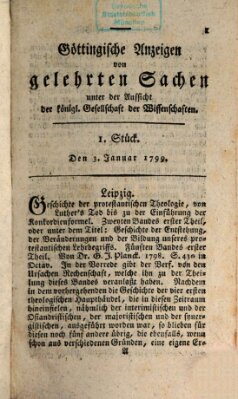 Göttingische Anzeigen von gelehrten Sachen (Göttingische Zeitungen von gelehrten Sachen) Donnerstag 3. Januar 1799