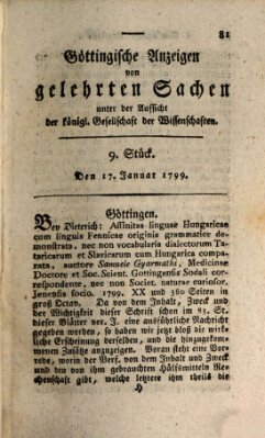 Göttingische Anzeigen von gelehrten Sachen (Göttingische Zeitungen von gelehrten Sachen) Donnerstag 17. Januar 1799