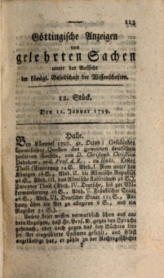 Göttingische Anzeigen von gelehrten Sachen (Göttingische Zeitungen von gelehrten Sachen) Montag 21. Januar 1799