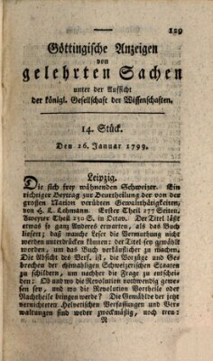 Göttingische Anzeigen von gelehrten Sachen (Göttingische Zeitungen von gelehrten Sachen) Samstag 26. Januar 1799