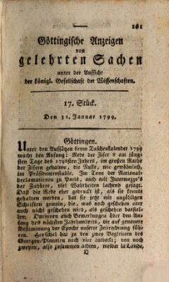 Göttingische Anzeigen von gelehrten Sachen (Göttingische Zeitungen von gelehrten Sachen) Donnerstag 31. Januar 1799