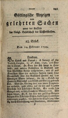 Göttingische Anzeigen von gelehrten Sachen (Göttingische Zeitungen von gelehrten Sachen) Donnerstag 14. Februar 1799