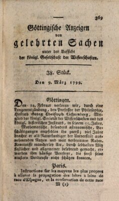 Göttingische Anzeigen von gelehrten Sachen (Göttingische Zeitungen von gelehrten Sachen) Samstag 9. März 1799