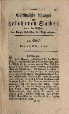 Göttingische Anzeigen von gelehrten Sachen (Göttingische Zeitungen von gelehrten Sachen) Donnerstag 14. März 1799