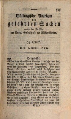 Göttingische Anzeigen von gelehrten Sachen (Göttingische Zeitungen von gelehrten Sachen) Samstag 6. April 1799