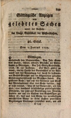 Göttingische Anzeigen von gelehrten Sachen (Göttingische Zeitungen von gelehrten Sachen) Samstag 1. Juni 1799