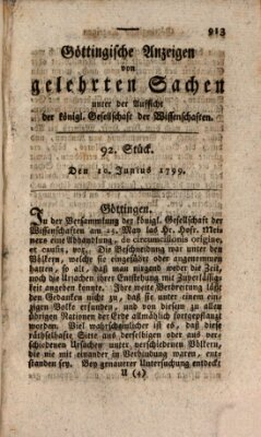 Göttingische Anzeigen von gelehrten Sachen (Göttingische Zeitungen von gelehrten Sachen) Montag 10. Juni 1799