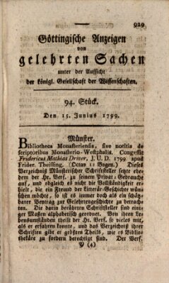 Göttingische Anzeigen von gelehrten Sachen (Göttingische Zeitungen von gelehrten Sachen) Samstag 15. Juni 1799