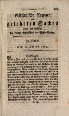 Göttingische Anzeigen von gelehrten Sachen (Göttingische Zeitungen von gelehrten Sachen) Samstag 22. Juni 1799