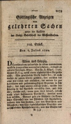 Göttingische Anzeigen von gelehrten Sachen (Göttingische Zeitungen von gelehrten Sachen) Montag 8. Juli 1799