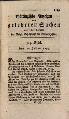 Göttingische Anzeigen von gelehrten Sachen (Göttingische Zeitungen von gelehrten Sachen) Samstag 20. Juli 1799