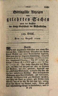 Göttingische Anzeigen von gelehrten Sachen (Göttingische Zeitungen von gelehrten Sachen) Donnerstag 15. August 1799