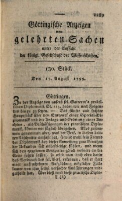 Göttingische Anzeigen von gelehrten Sachen (Göttingische Zeitungen von gelehrten Sachen) Samstag 17. August 1799