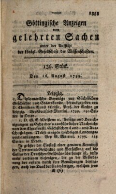 Göttingische Anzeigen von gelehrten Sachen (Göttingische Zeitungen von gelehrten Sachen) Montag 26. August 1799