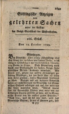 Göttingische Anzeigen von gelehrten Sachen (Göttingische Zeitungen von gelehrten Sachen) Samstag 19. Oktober 1799