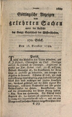 Göttingische Anzeigen von gelehrten Sachen (Göttingische Zeitungen von gelehrten Sachen) Samstag 26. Oktober 1799