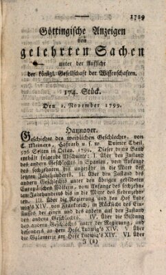 Göttingische Anzeigen von gelehrten Sachen (Göttingische Zeitungen von gelehrten Sachen) Samstag 2. November 1799