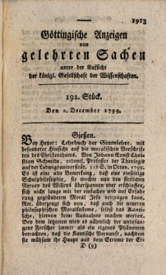 Göttingische Anzeigen von gelehrten Sachen (Göttingische Zeitungen von gelehrten Sachen) Montag 2. Dezember 1799