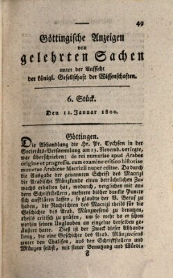 Göttingische Anzeigen von gelehrten Sachen (Göttingische Zeitungen von gelehrten Sachen) Samstag 11. Januar 1800