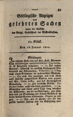 Göttingische Anzeigen von gelehrten Sachen (Göttingische Zeitungen von gelehrten Sachen) Samstag 18. Januar 1800