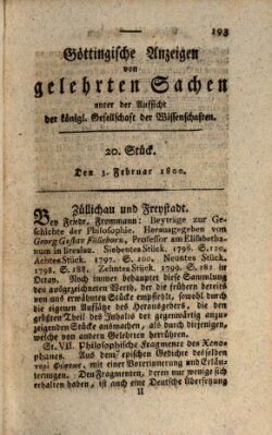 Göttingische Anzeigen von gelehrten Sachen (Göttingische Zeitungen von gelehrten Sachen) Montag 3. Februar 1800