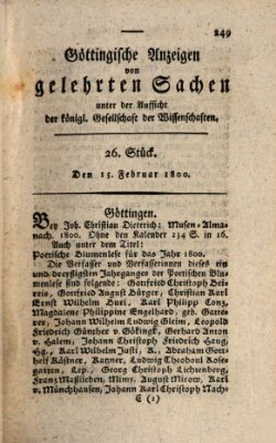 Göttingische Anzeigen von gelehrten Sachen (Göttingische Zeitungen von gelehrten Sachen) Samstag 15. Februar 1800