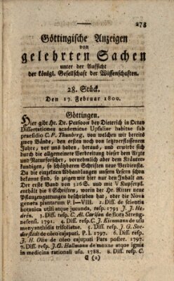 Göttingische Anzeigen von gelehrten Sachen (Göttingische Zeitungen von gelehrten Sachen) Montag 17. Februar 1800