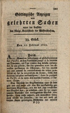 Göttingische Anzeigen von gelehrten Sachen (Göttingische Zeitungen von gelehrten Sachen) Donnerstag 27. Februar 1800