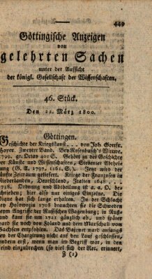 Göttingische Anzeigen von gelehrten Sachen (Göttingische Zeitungen von gelehrten Sachen) Samstag 22. März 1800