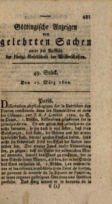 Göttingische Anzeigen von gelehrten Sachen (Göttingische Zeitungen von gelehrten Sachen) Donnerstag 27. März 1800