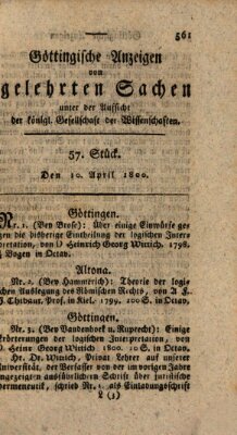 Göttingische Anzeigen von gelehrten Sachen (Göttingische Zeitungen von gelehrten Sachen) Donnerstag 10. April 1800