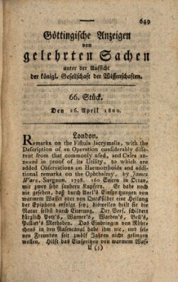 Göttingische Anzeigen von gelehrten Sachen (Göttingische Zeitungen von gelehrten Sachen) Samstag 26. April 1800