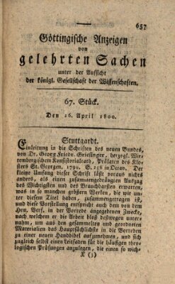 Göttingische Anzeigen von gelehrten Sachen (Göttingische Zeitungen von gelehrten Sachen) Samstag 26. April 1800