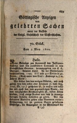 Göttingische Anzeigen von gelehrten Sachen (Göttingische Zeitungen von gelehrten Sachen) Samstag 3. Mai 1800