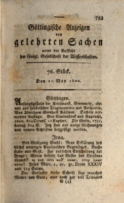 Göttingische Anzeigen von gelehrten Sachen (Göttingische Zeitungen von gelehrten Sachen) Montag 12. Mai 1800