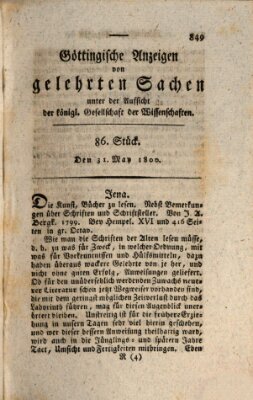 Göttingische Anzeigen von gelehrten Sachen (Göttingische Zeitungen von gelehrten Sachen) Samstag 31. Mai 1800