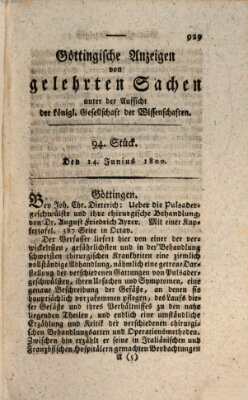 Göttingische Anzeigen von gelehrten Sachen (Göttingische Zeitungen von gelehrten Sachen) Samstag 14. Juni 1800