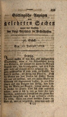 Göttingische Anzeigen von gelehrten Sachen (Göttingische Zeitungen von gelehrten Sachen) Montag 16. Juni 1800