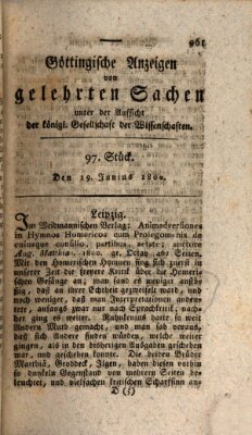 Göttingische Anzeigen von gelehrten Sachen (Göttingische Zeitungen von gelehrten Sachen) Donnerstag 19. Juni 1800