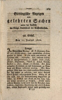 Göttingische Anzeigen von gelehrten Sachen (Göttingische Zeitungen von gelehrten Sachen) Samstag 21. Juni 1800