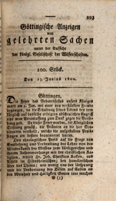 Göttingische Anzeigen von gelehrten Sachen (Göttingische Zeitungen von gelehrten Sachen) Montag 23. Juni 1800