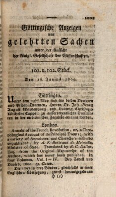 Göttingische Anzeigen von gelehrten Sachen (Göttingische Zeitungen von gelehrten Sachen) Donnerstag 26. Juni 1800