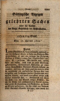 Göttingische Anzeigen von gelehrten Sachen (Göttingische Zeitungen von gelehrten Sachen) Donnerstag 17. Juli 1800