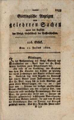 Göttingische Anzeigen von gelehrten Sachen (Göttingische Zeitungen von gelehrten Sachen) Montag 21. Juli 1800