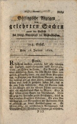 Göttingische Anzeigen von gelehrten Sachen (Göttingische Zeitungen von gelehrten Sachen) Samstag 26. Juli 1800